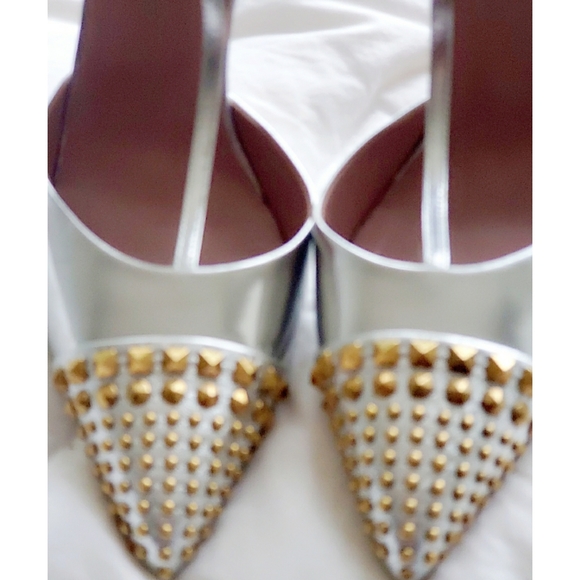Gucci Silver Argento Gold Studded Women Pumps - Picture 4 of 13